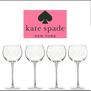 Kate Spade Set of 4 Wine Glasses w/ Polka Dot NIB